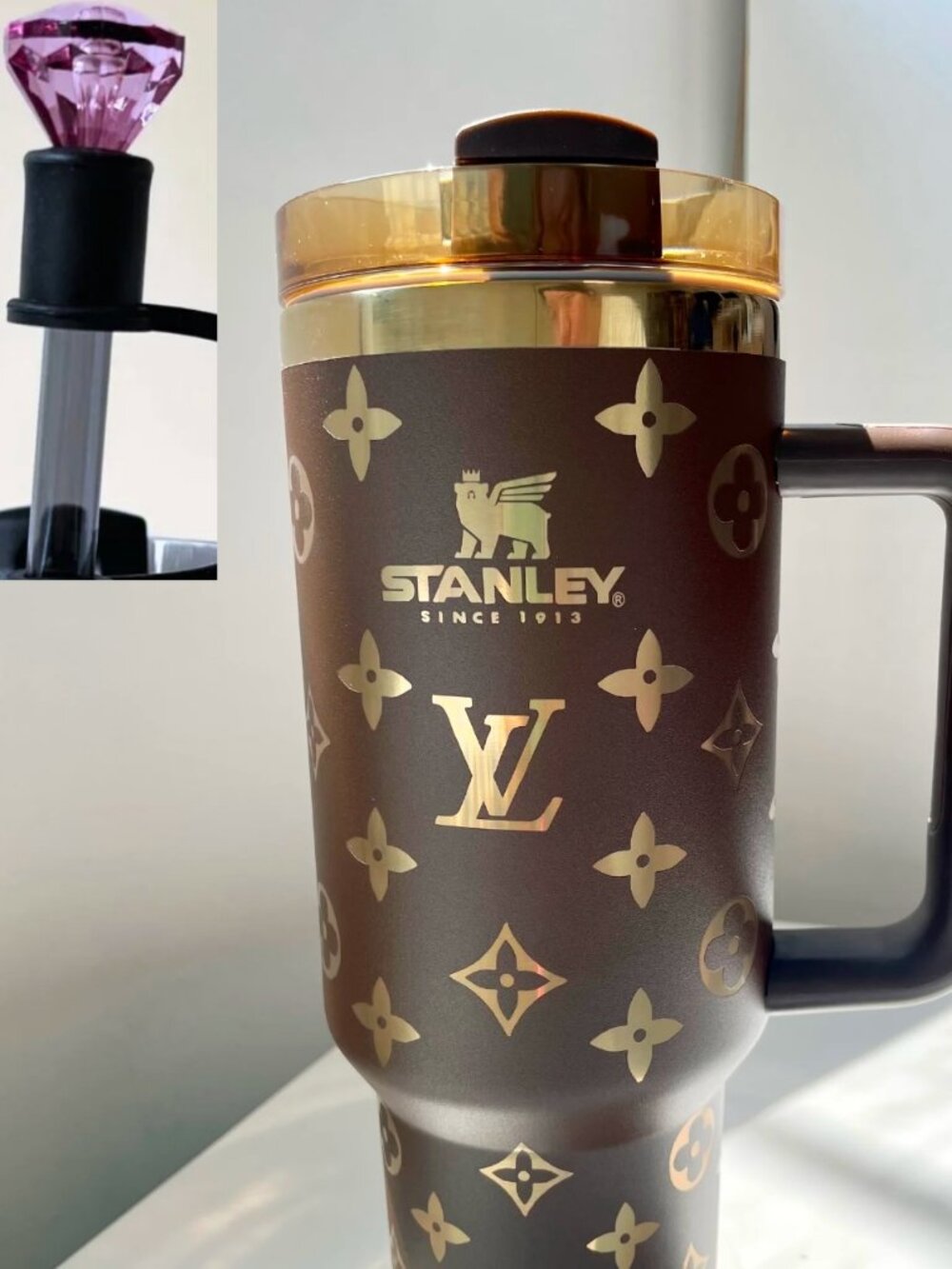 💗 Graduation Birthday Anniversary Gift Stanley LV Brown Tumbler w/ Bonus Gem! - Picture 4 of 7